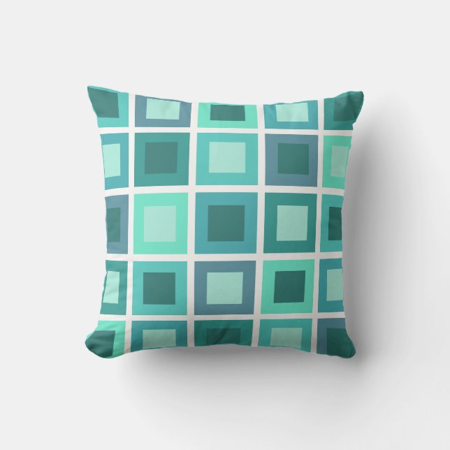 Retro 1950s Tiles Pattern Turquoise Throw Pillow (Front)