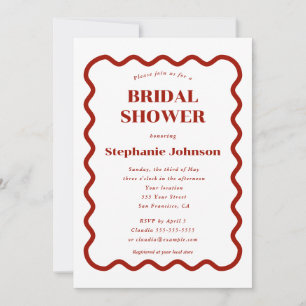 Retro 1950s Wavy Edge Dark Red Bridal Shower Invitation