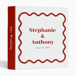 Retro 1950s Wavy Edge Dark Red Wedding Binder