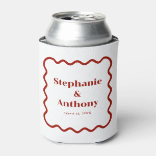 Retro 1950s Wavy Edge Dark Red Wedding Can Cooler