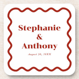Retro 1950s Wavy Edge Dark Red Wedding Coaster
