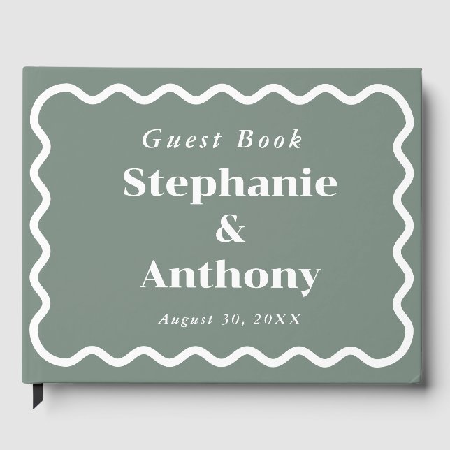 Retro 1950s Wavy Edge Dark Red Wedding Guest Book (Front)