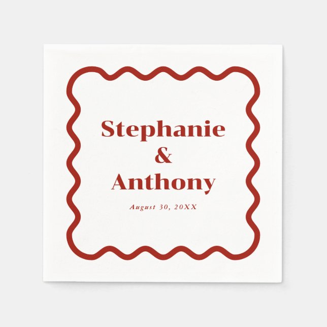 Retro 1950s Wavy Edge Dark Red Wedding Napkin (Front)