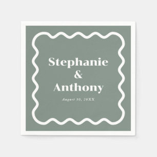Retro 1950s Wavy Edge Sage Green Wedding Napkin