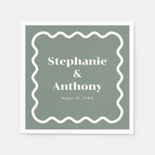 Retro 1950s Wavy Edge Sage Green Wedding Napkin (Front)