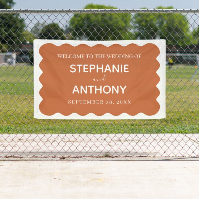 Retro 1950s Wavy Edge Terracotta Wedding   Banner (Insitu)