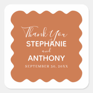Retro 1950s Wavy Edge Terracotta Wedding   Square Sticker