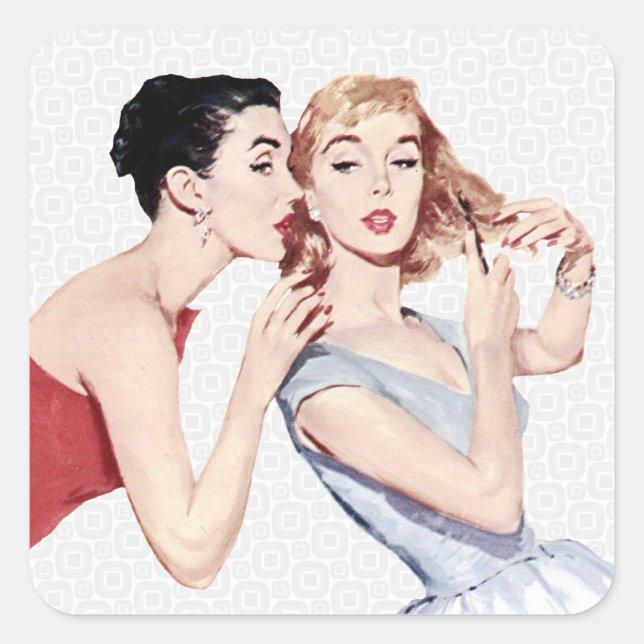 Retro 1950s Women Gossipers Square Sticker (Front)