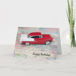 Retro 1955 Chevy Car On Road Map Card