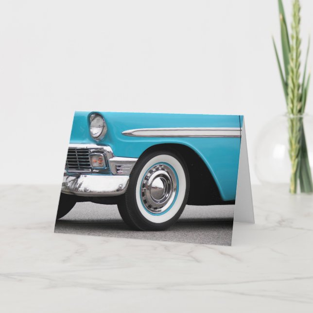 Retro 1956 Turquoise Car For a Birthday Card (Front)
