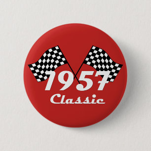 Retro 1957 Classic Black & White Chequered Flag 2 Inch Round Button