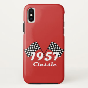 Retro 1957 Classic Black & White Chequered Flag iPhone X Case