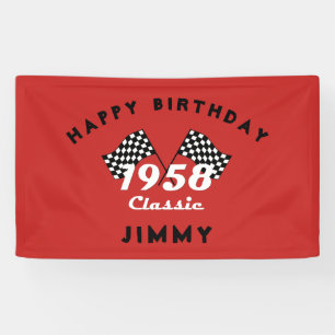 Retro 1958 Classic Black & White Checked Race Flag Banner