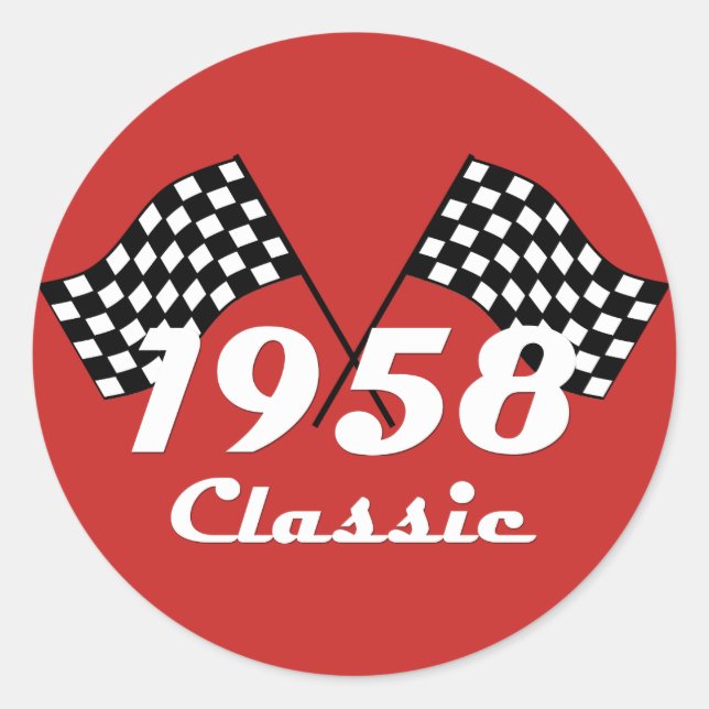 Retro 1958 Classic Black & White Checked Race Flag Classic Round Sticker (Front)