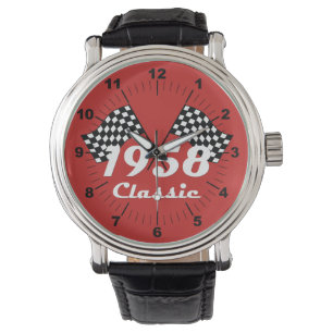 Retro 1958 Classic Black & White Checked Race Flag Watch