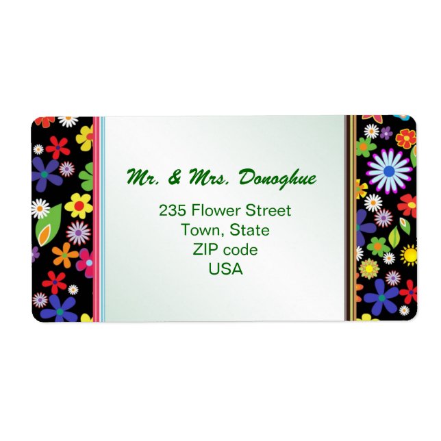 Retro 1960-x style Flower Power address Label (Front)