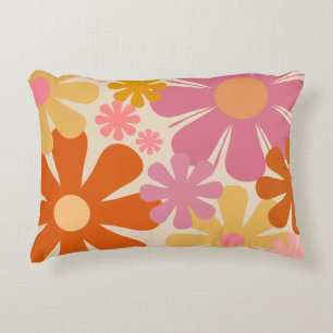 Retro 1960s 1970s Flowers Floral Pattern Accent Pillow