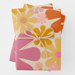 Retro 1960s 1970s Flowers Floral Pattern Wrapping Paper Sheet