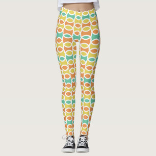 Retro 1960s Circles Ovals Orange Teal Gold Leggings