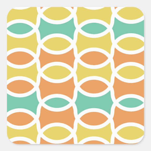 Retro 1960s Circles Ovals Orange Teal Gold Square Sticker (Front)