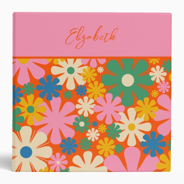 Retro 1960s Colorful Floral Pattern  Binder (Front)