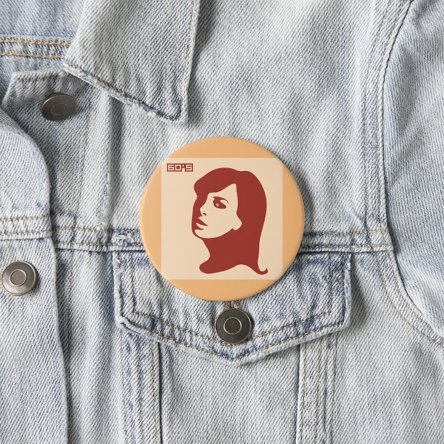 Retro 1960s Minimalist Woman Illustration Art 3 Inch Round Button (Creator Uploaded)