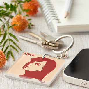 Retro 1960s Minimalist Woman Illustration Art Keychain