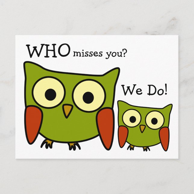 Retro 1960's Owl Miss You Postcard (Front)
