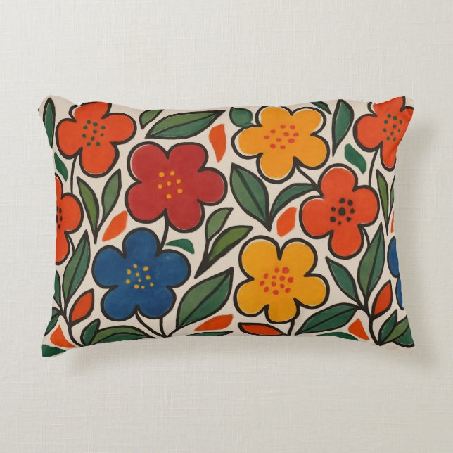 Retro 1960s Style Floral Pattern Accent Pillow (Front)
