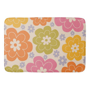Retro 1960s Style Floral Pattern Bath Mat