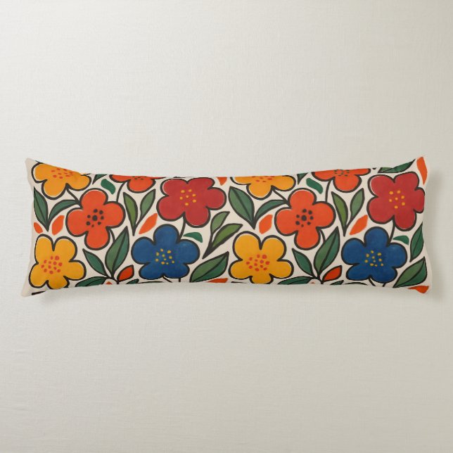 Retro 1960s Style Floral Pattern Body Pillow (Front)