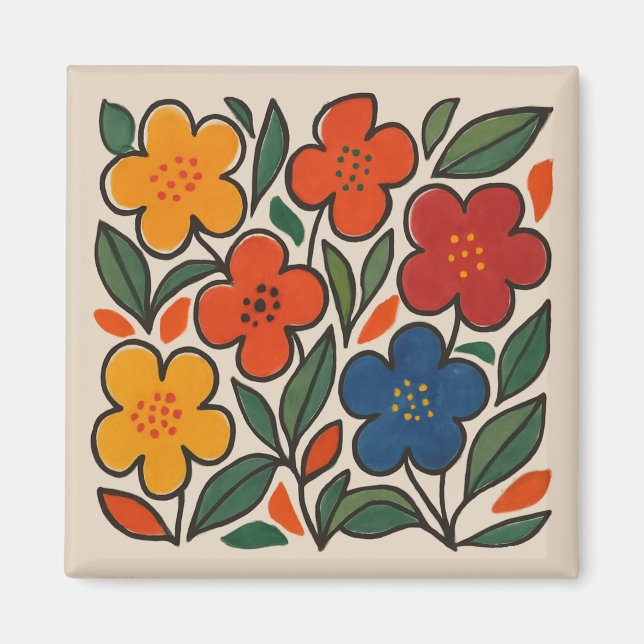 Retro 1960s Style Floral Pattern Magnet (Front)