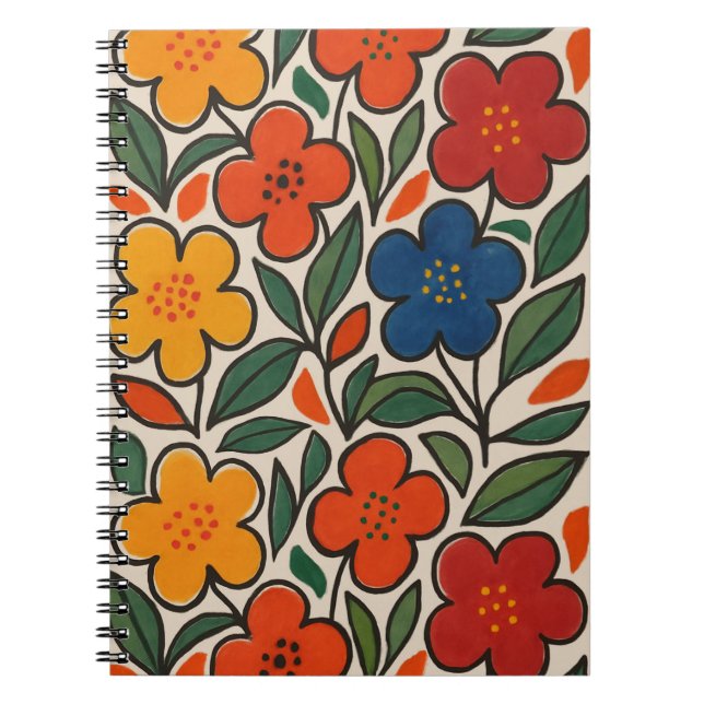 Retro 1960s Style Floral Pattern Notebook (Front)