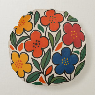 Retro 1960s Style Floral Pattern Round Pillow