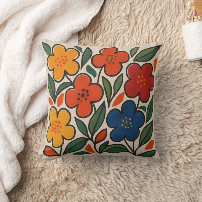 Retro 1960s Style Floral Pattern Throw Pillow (Blanket)