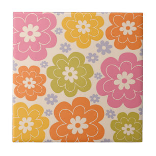 Retro 1960s Style Floral Pattern Tile