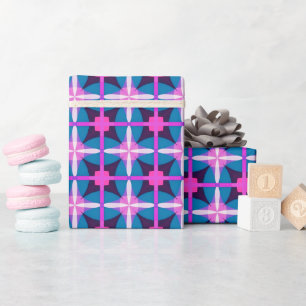 Retro 1960s Style Pink Blue Aubergine Aesthetic Wrapping Paper