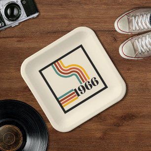 Retro 1966 60th Birthday Paper Plate Stripes
