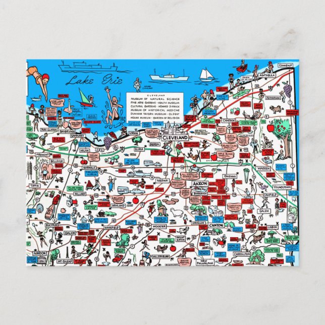 Retro 1966 Cleveland, Ohio map postcard (Front)