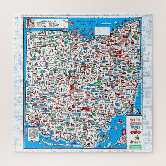 Retro 1966 Ohio map jigsaw puzzle 20"x20" 676 pcs (Vertical)