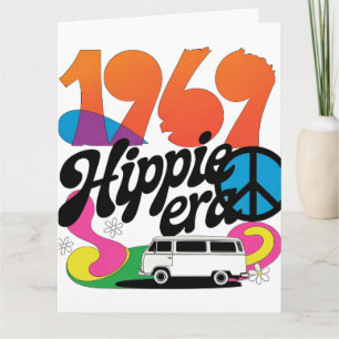Retro 1969 Hippie Era Graphic with Peace Symbol Card