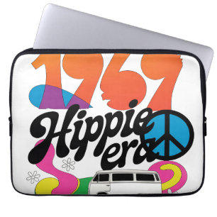 Retro 1969 Hippie Era Graphic with Peace Symbol Laptop Sleeve