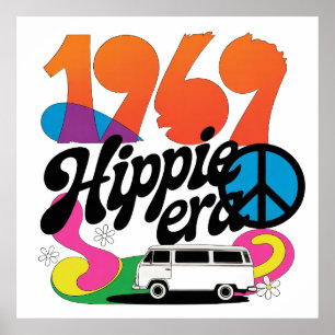 Retro 1969 Hippie Era Graphic with Peace Symbol Poster