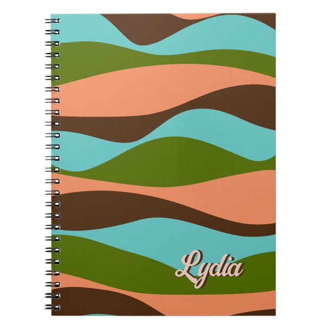 Retro 1970s Abstract Stripes Add Name Notebook (Front)
