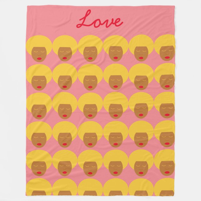 Retro 1970s Afro Love Valentine's Day Home Décor Fleece Blanket (Front)