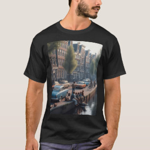 Retro 1970S Amsterdam  Ai Artwork Colourful Street T-Shirt