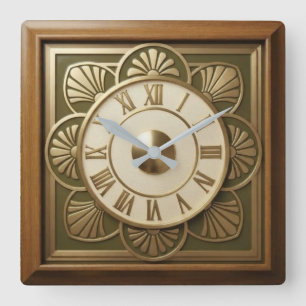 Retro 1970s Art Deco Scalloped Motifs Square Wall Clock