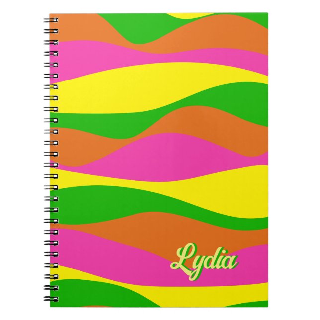 Retro 1970s Bright Abstract Stripes Add Name Notebook (Front)