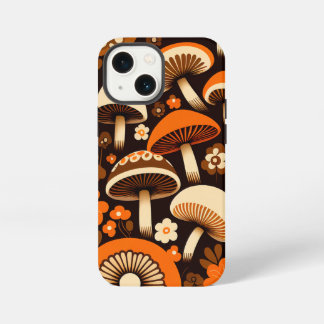 Retro 1970s Brown & Orange Mushrooms & Flowers iPhone 13 Mini Case