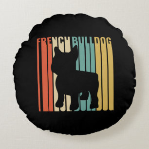 Retro 1970s Dog Silhouette French Bulldog Gift Round Pillow